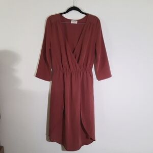 Everly 3/4 sleeves Deep V-neck elastic waist Dress Size M